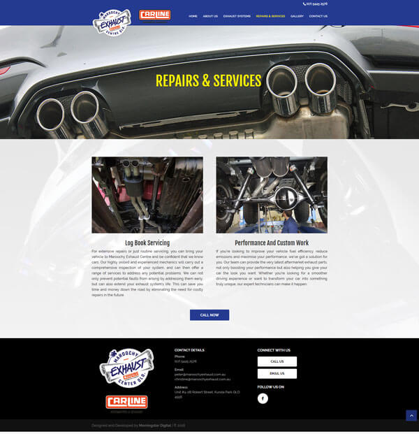 Maroochy Exhaust Service Page Maroochy Exhaust Centre Qld Website Design Sunshine Coast