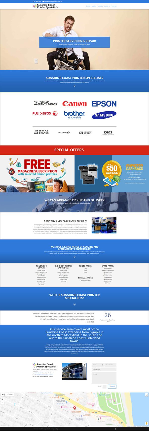 Printer Specialist Homepage Sunshine Coast Printer Specialists Web Design